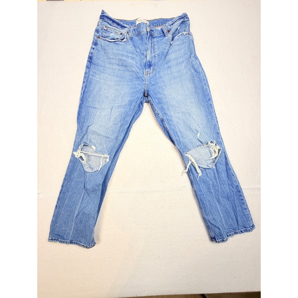 Abercrombie & Fitch Ultra High Rise Ankle Straight Distressed Jeans Blue 32 14R